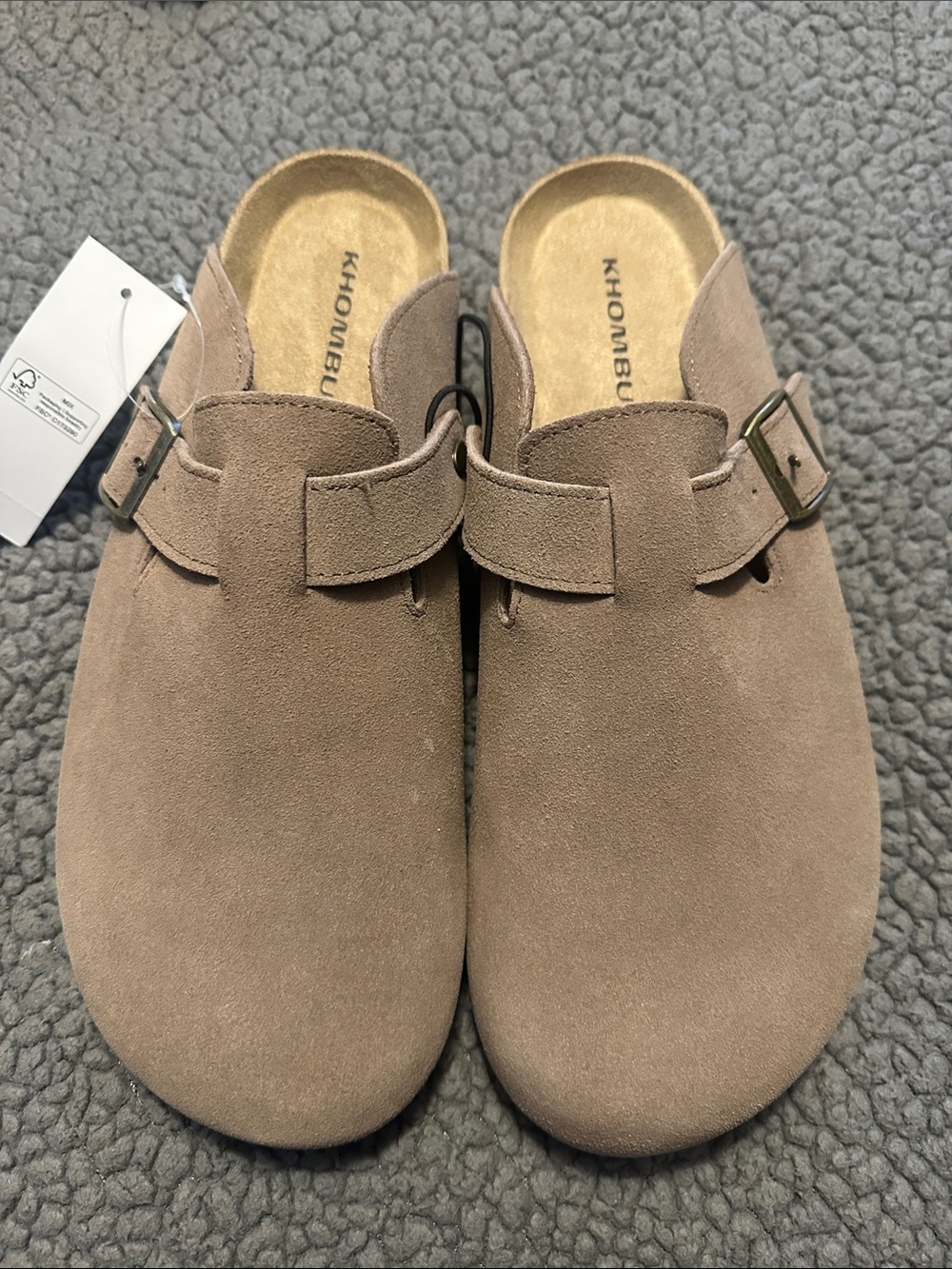 Khombu Taupe Suede Buckle Mule